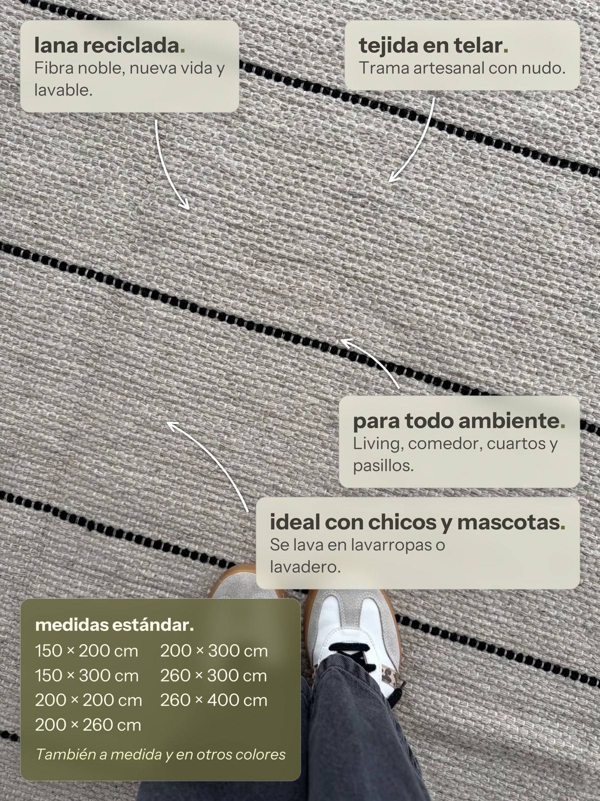 Características de la alfombra Mendoza Ceniza y Negro de Finia Home