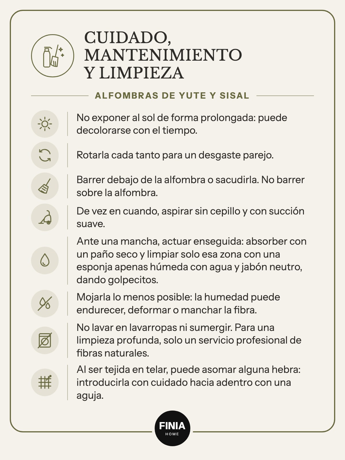 Cuidado, mantenimiento y limpieza de alfombras de yute y sisal - Finia Home