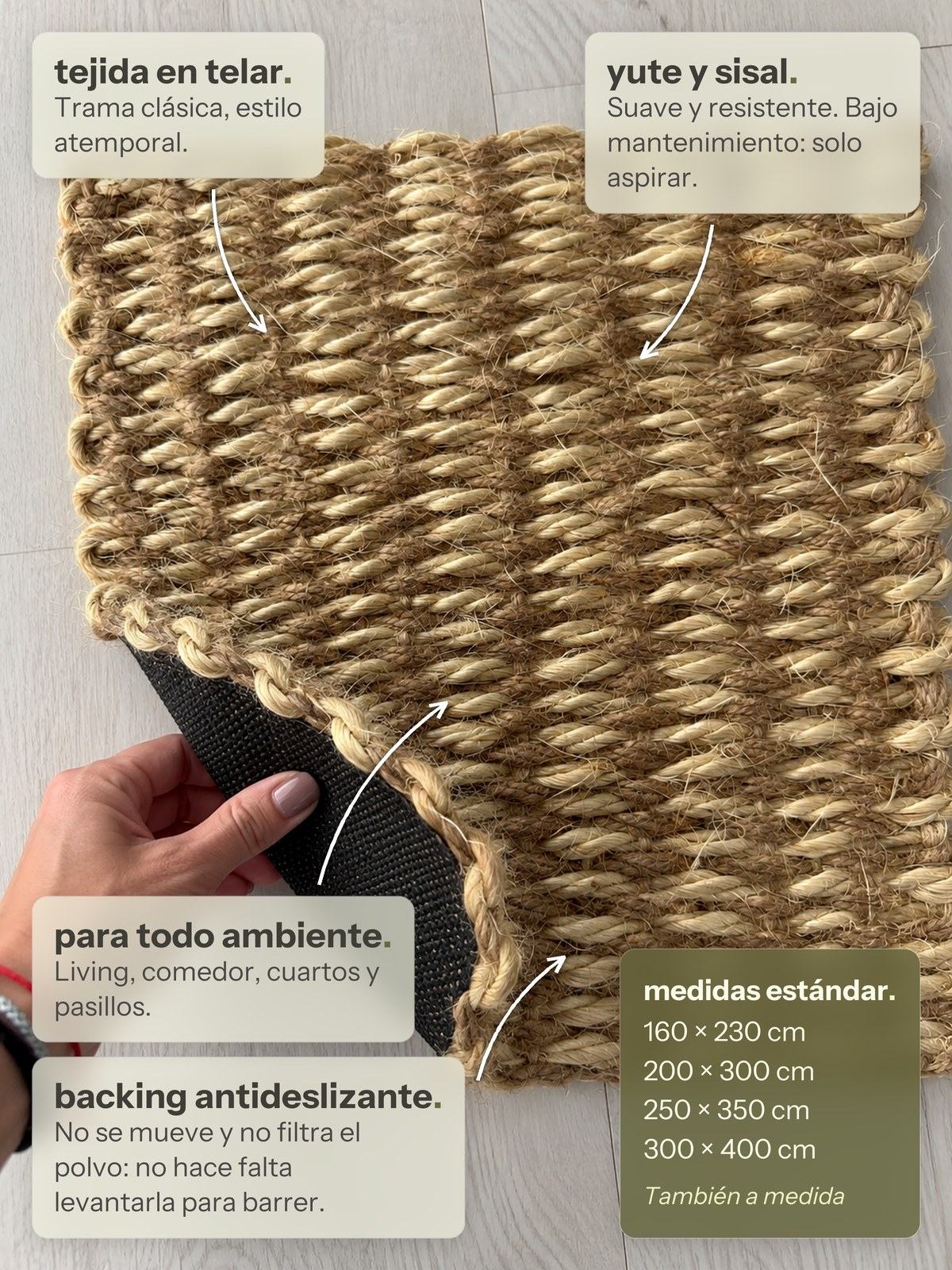 Características de la alfombra Lino de Yute y Sisal de Finia Home