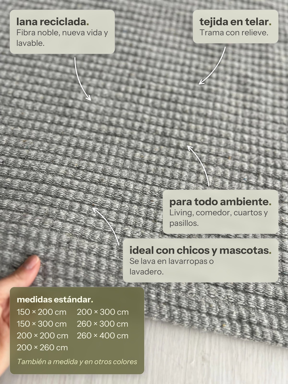 Características de la alfombra Chaco Gris de Finia Home