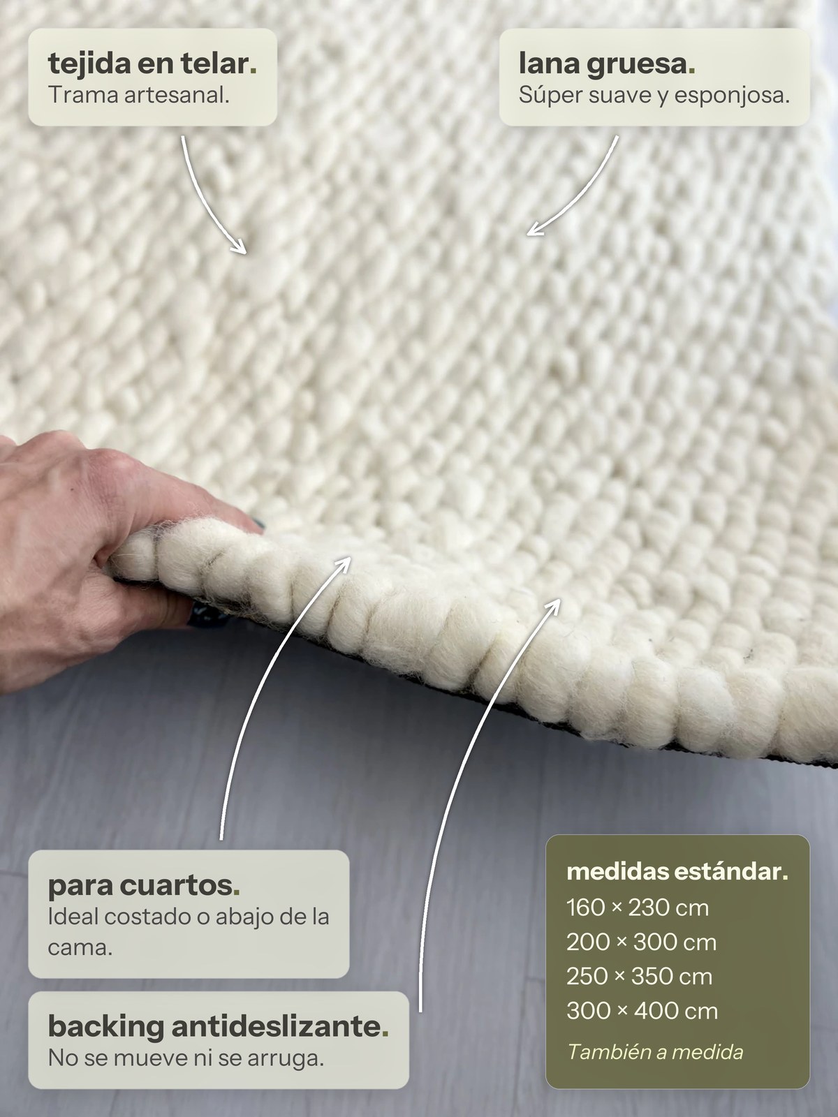 Características de la alfombra Maca Natural de Finia Home