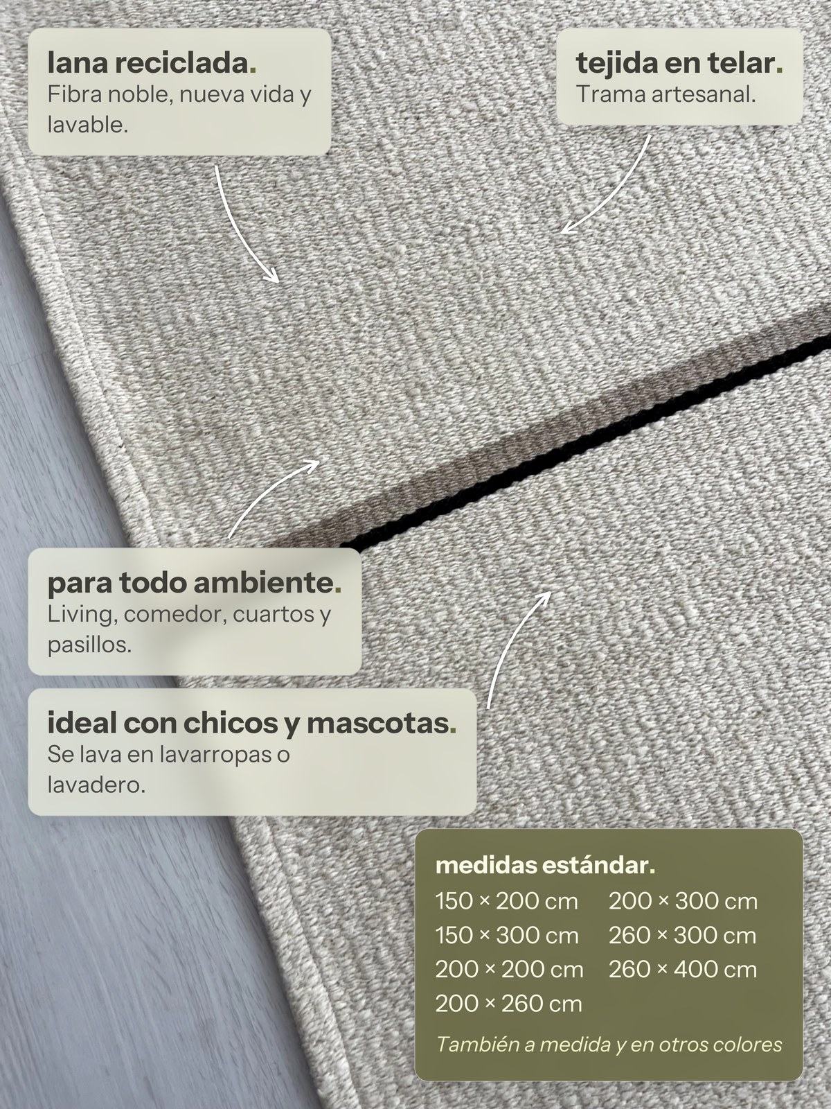 Características de la alfombra Jujuy Rayada Natural, Negro y Tostado de Finia Home