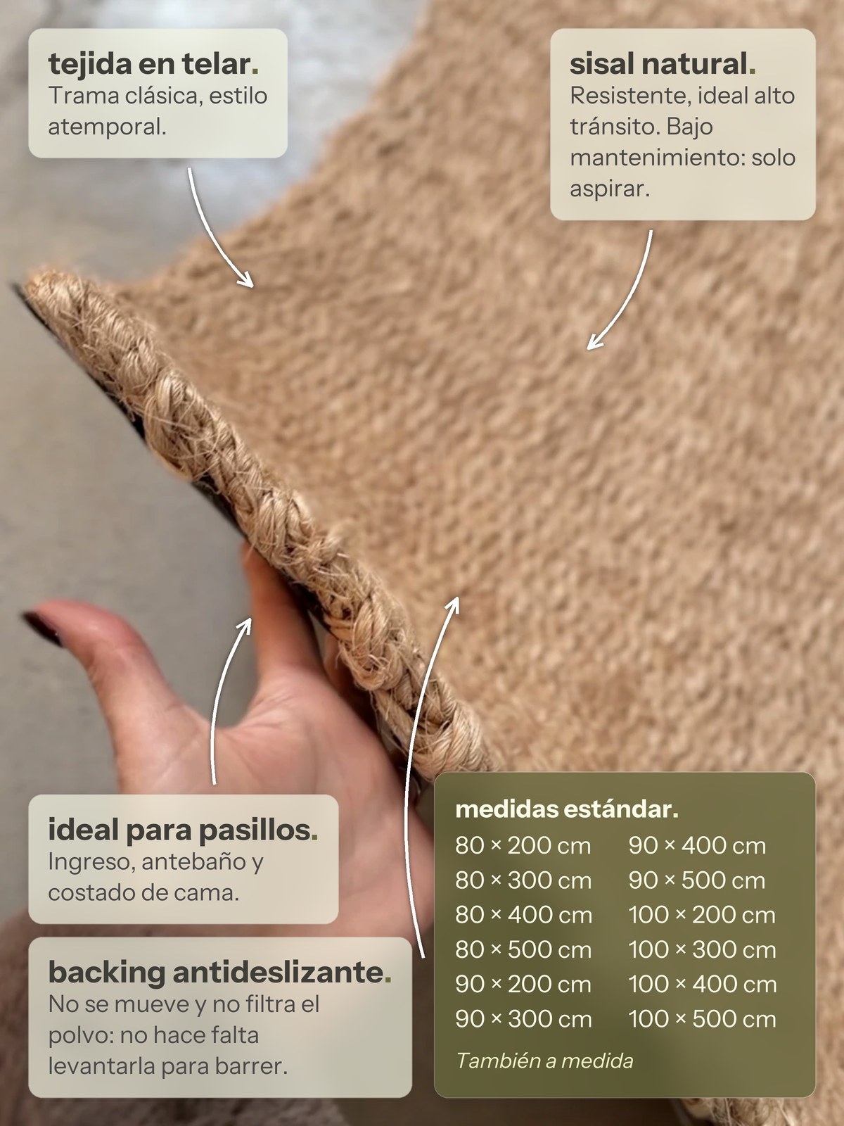 Características de la alfombra Pasillo Lino de Sisal Negro de Finia Home