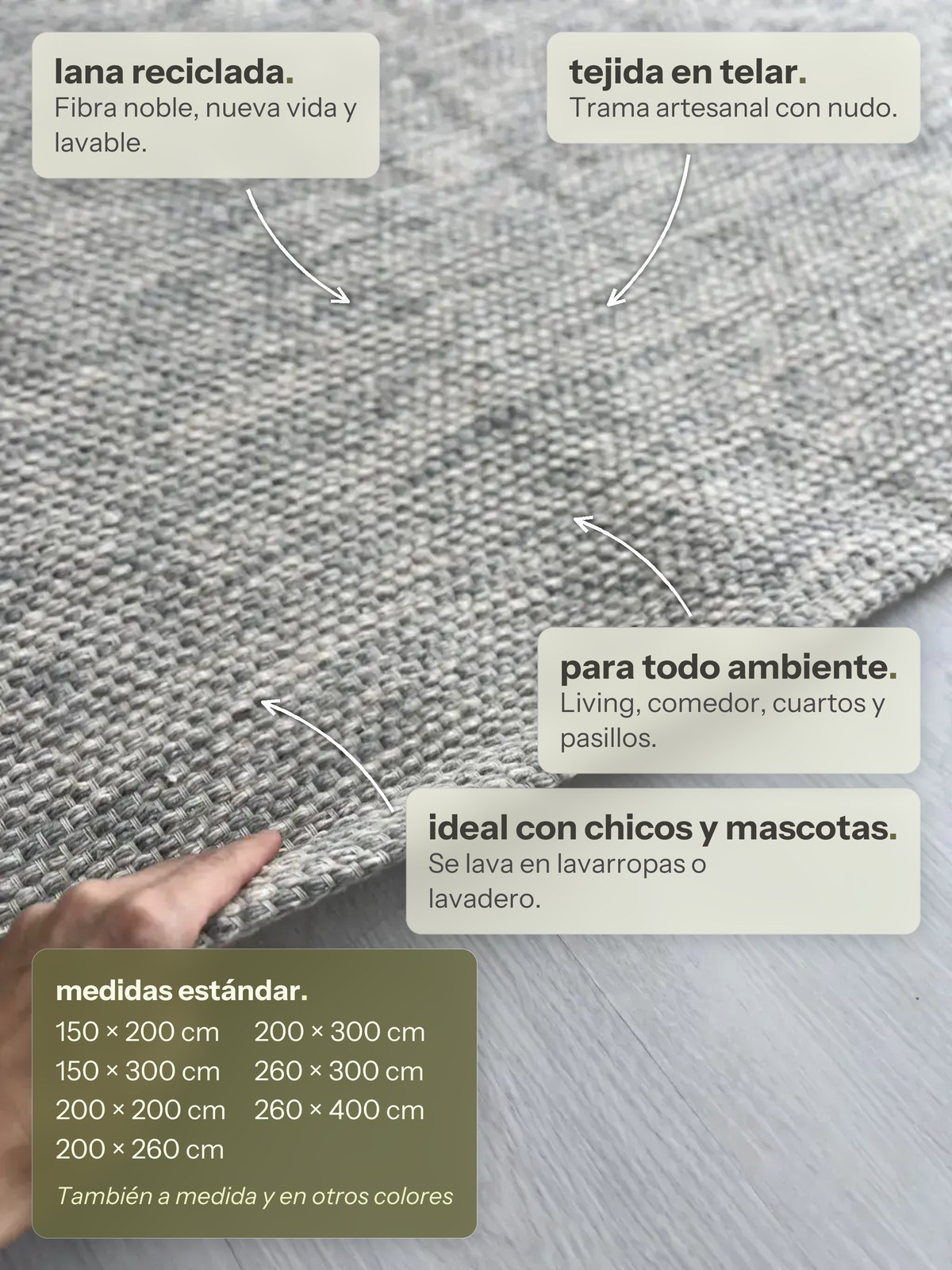 Características de la alfombra Mendoza Jaspeada Gris de Finia Home