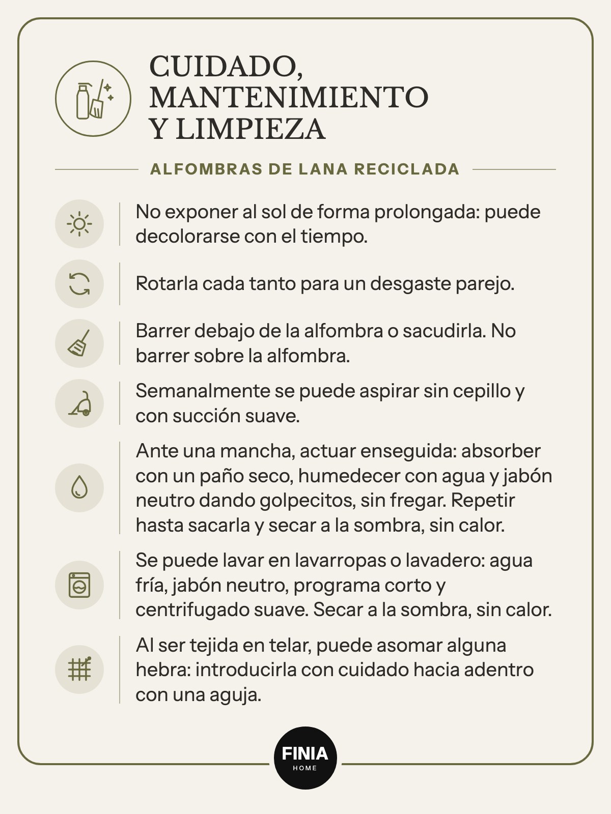 Cuidado, mantenimiento y limpieza de alfombras de lana reciclada - Finia Home