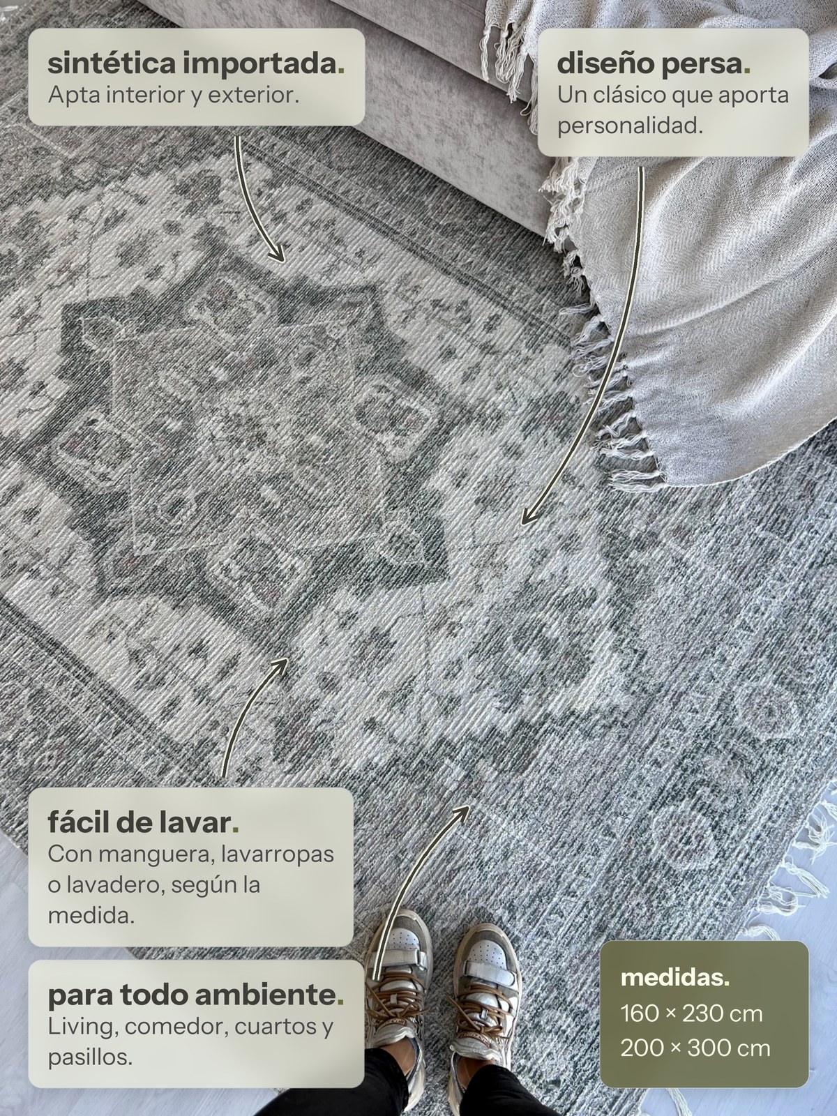 Características de la alfombra Persa Gris Verdoso de Finia Home