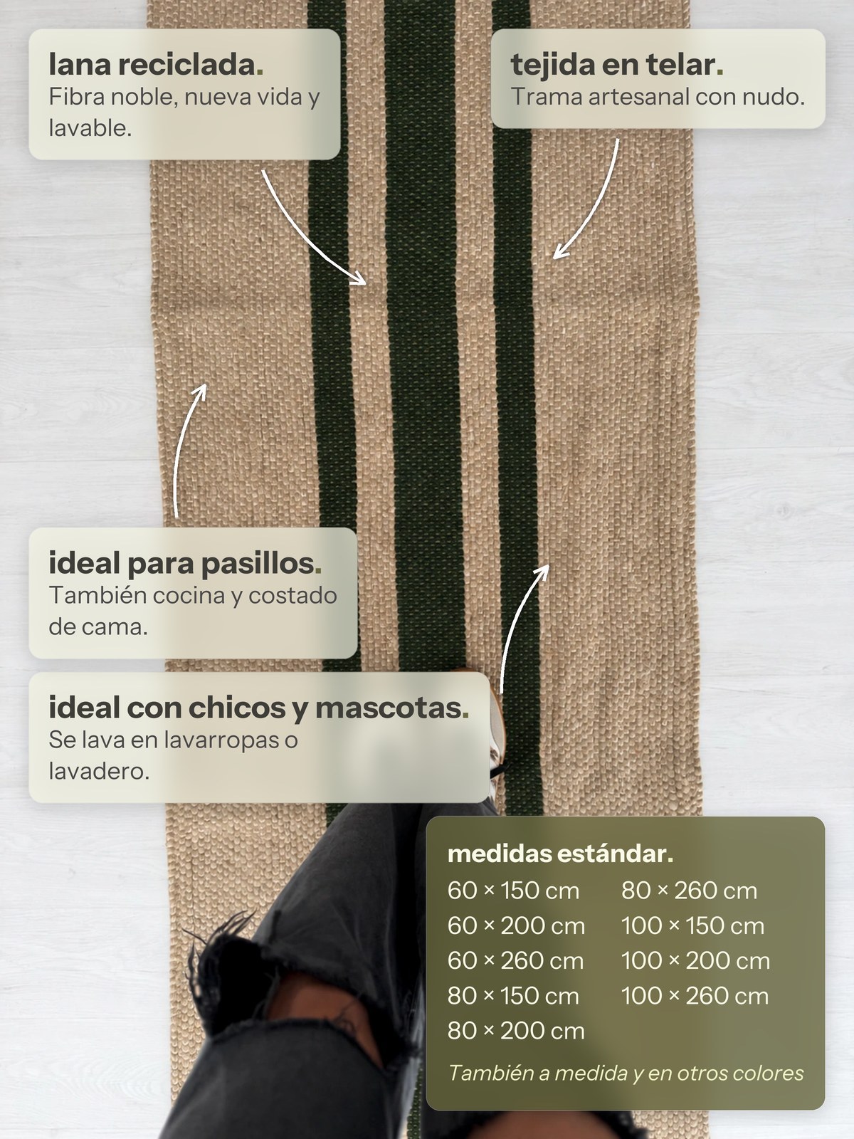 Características de la alfombra Pasillo Mendoza Tostado Rayas Verdes de Finia Home