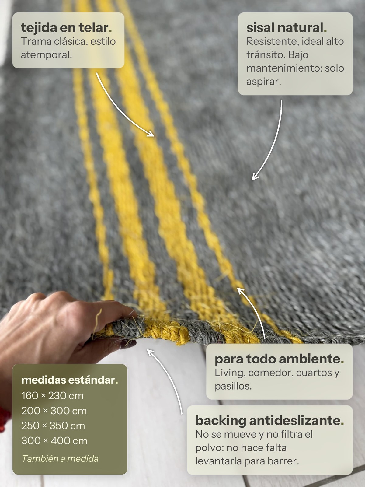 Características de la alfombra Lino de Sisal Color de Finia Home