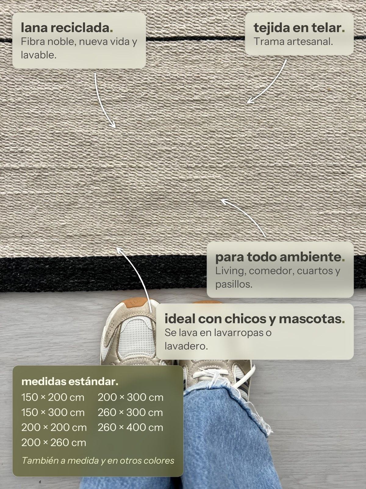 Características de la alfombra Jujuy Diseño Natural y Negro de Finia Home