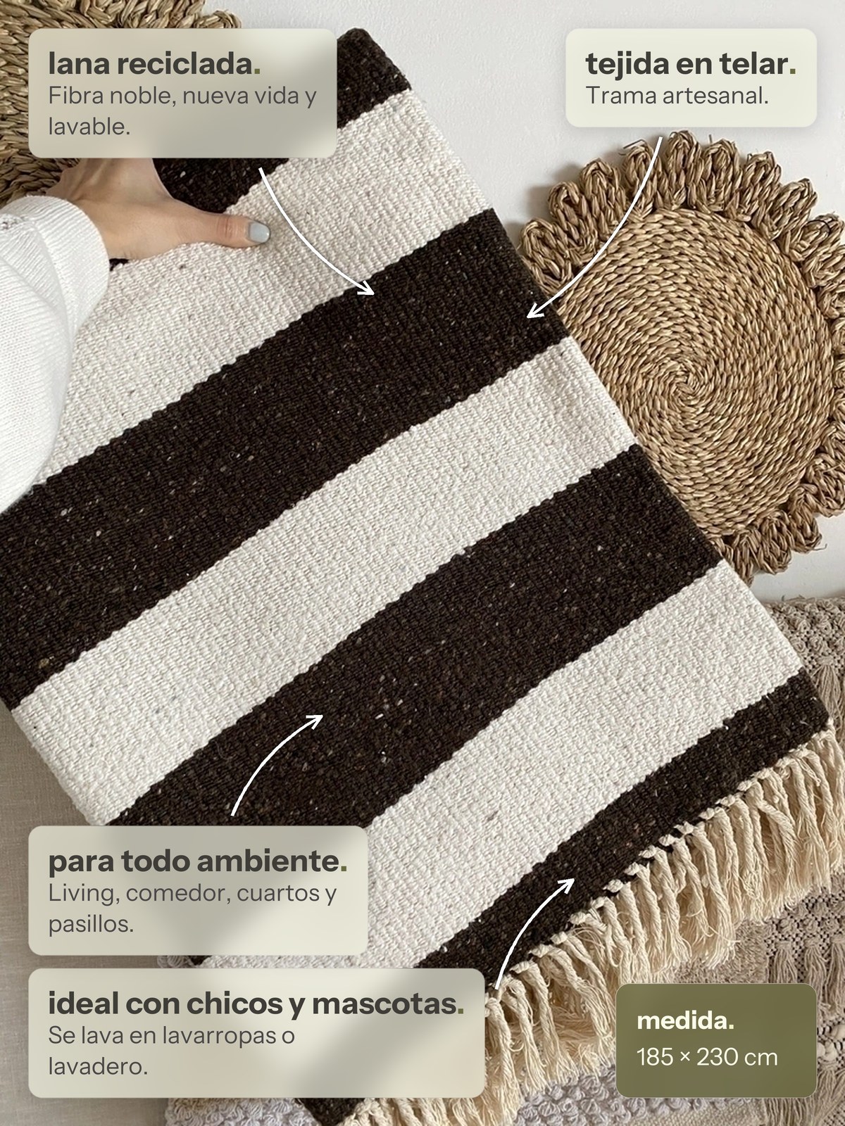 Características de la alfombra Salta Chocolate y Blanco de Finia Home