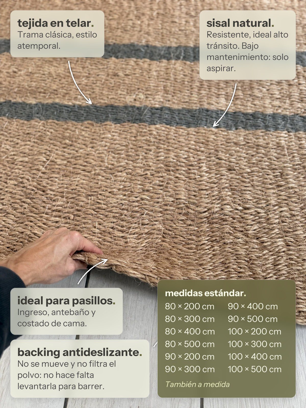 Características de la alfombra Pasillo Lino de Sisal Gris de Finia Home