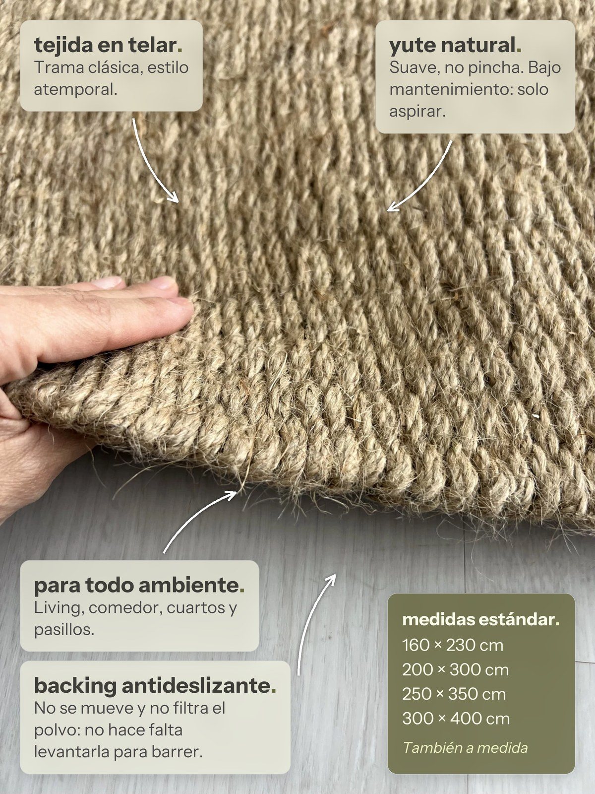 Características de la alfombra Lino de Yute Natural de Finia Home