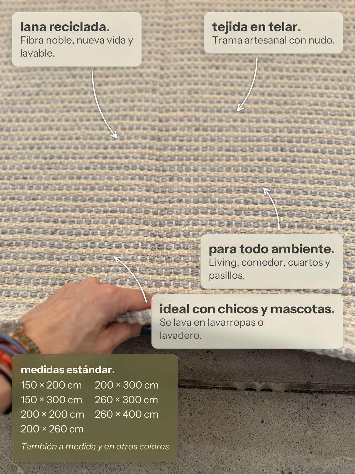 Características de la alfombra Mendoza Gris y Natural de Finia Home