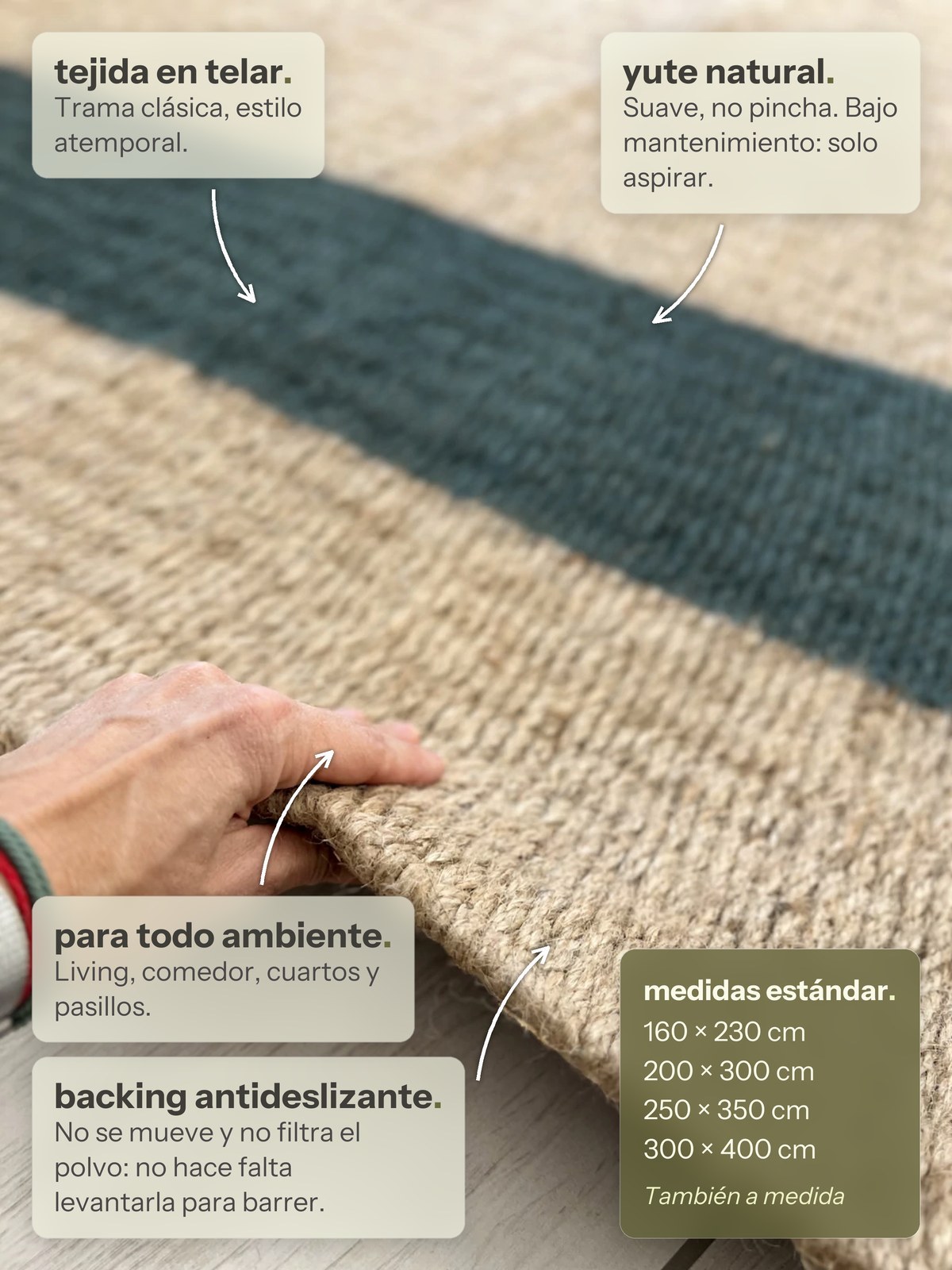 Características de la alfombra Lino de Yute Recuadro de Finia Home