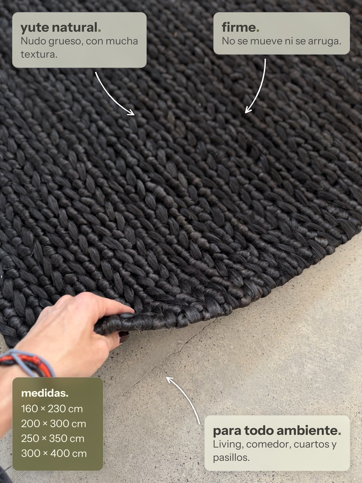 Características de la alfombra Fakir Negro de Finia Home