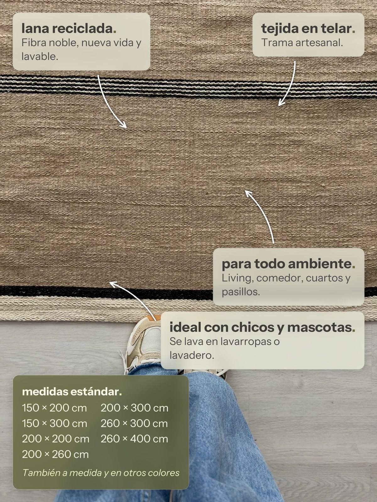 Características de la alfombra Jujuy Diseño Tostado, Natural y Negro de Finia Home