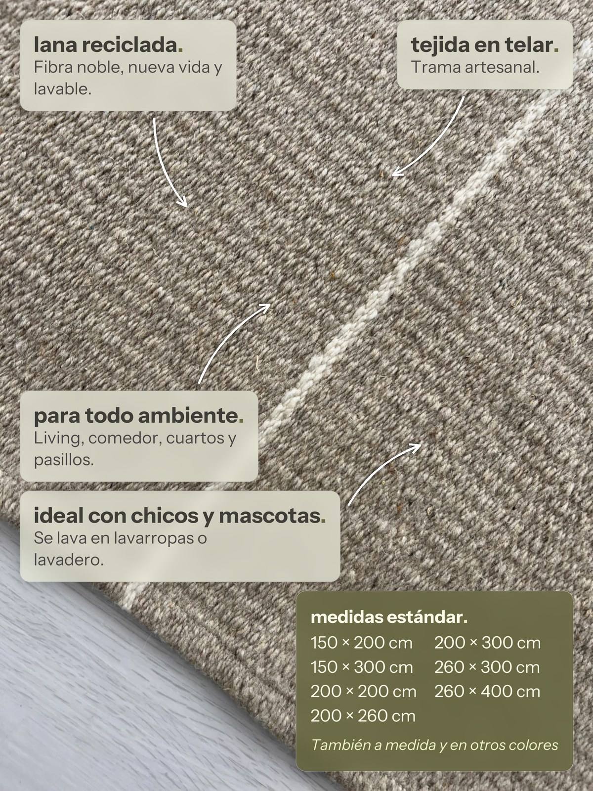 Características de la alfombra Jujuy Rayada Tostado y Natural de Finia Home