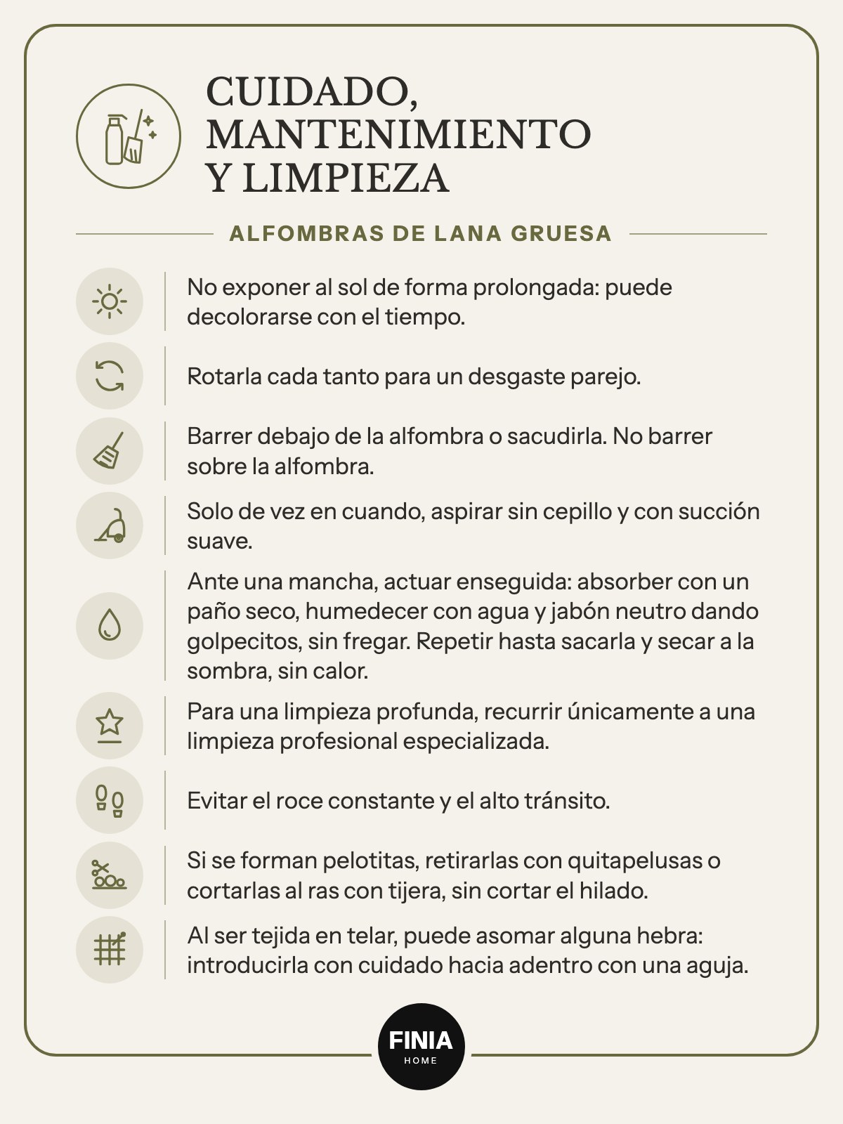 Cuidado, mantenimiento y limpieza de alfombras de lana gruesa - Finia Home
