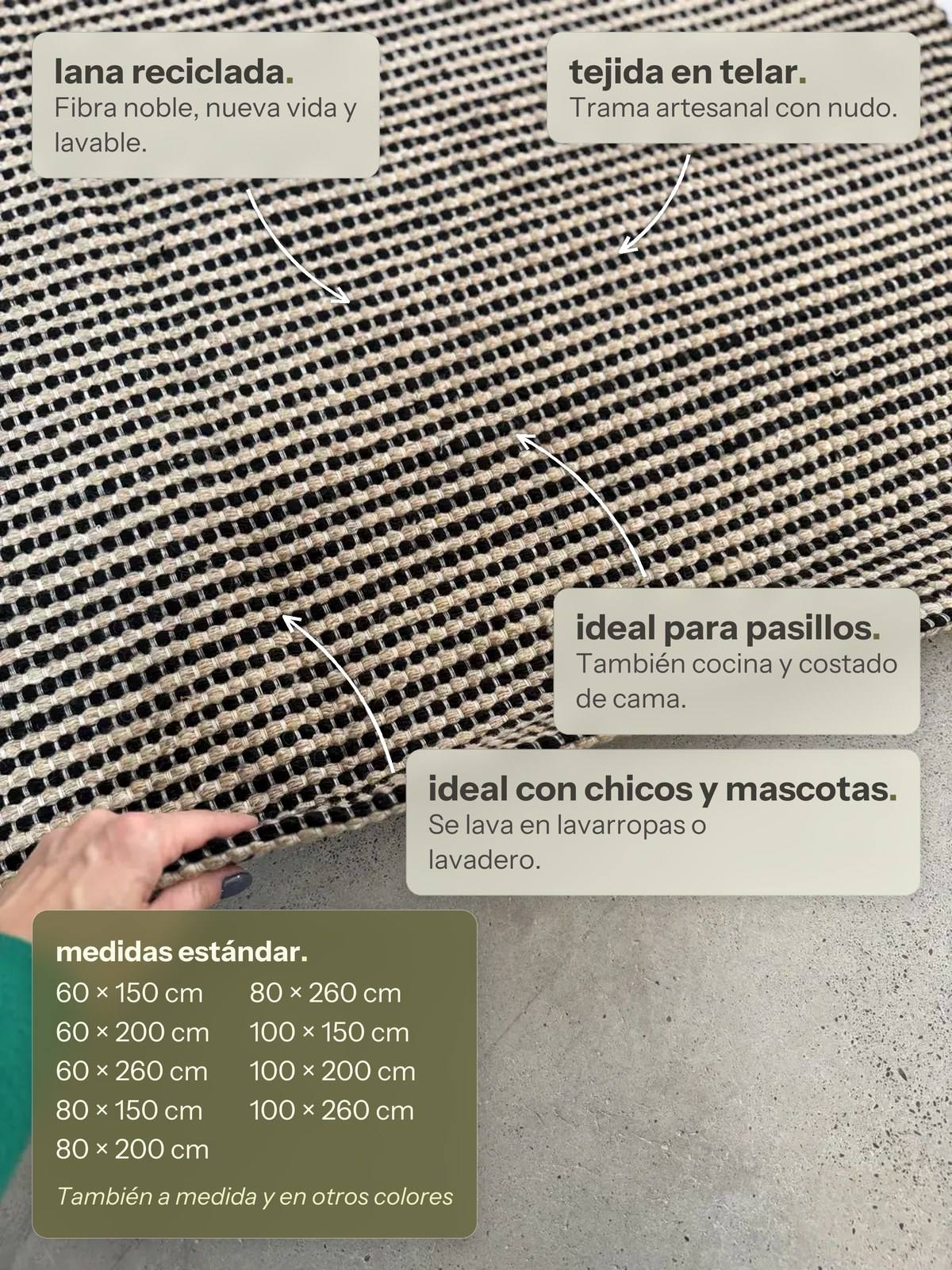 Características de la alfombra Pasillo Mendoza Tostado y Negro Multirrayas de Finia Home