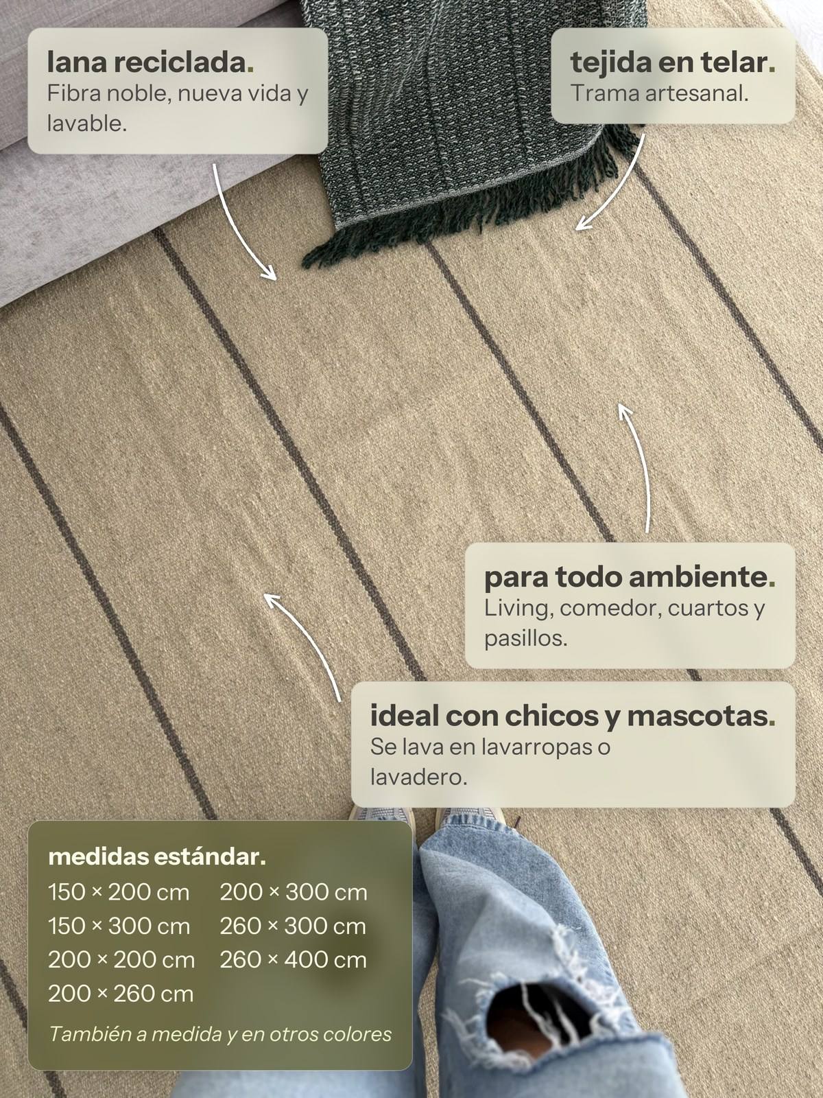 Características de la alfombra Salta Tostado Rayas Chocolate de Finia Home