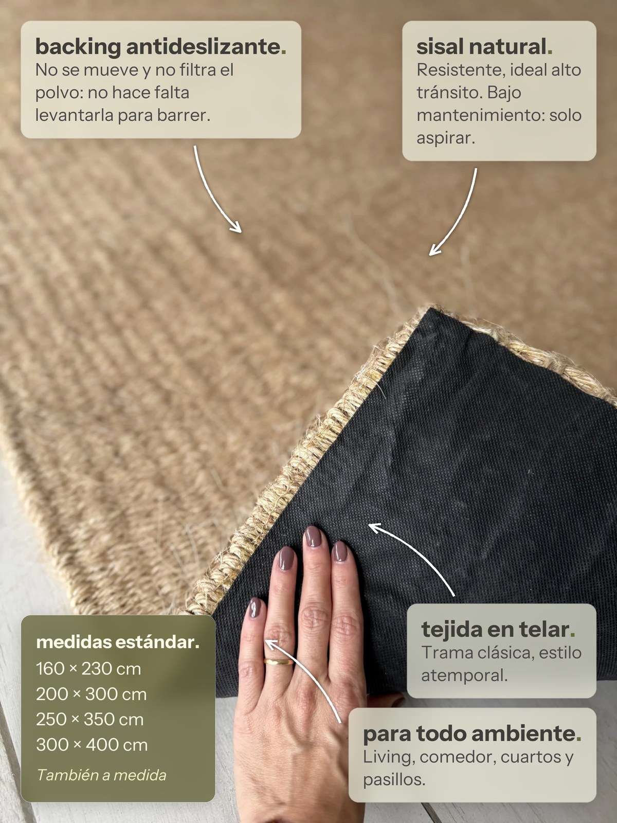 Características de la alfombra Lino de Sisal de Finia Home