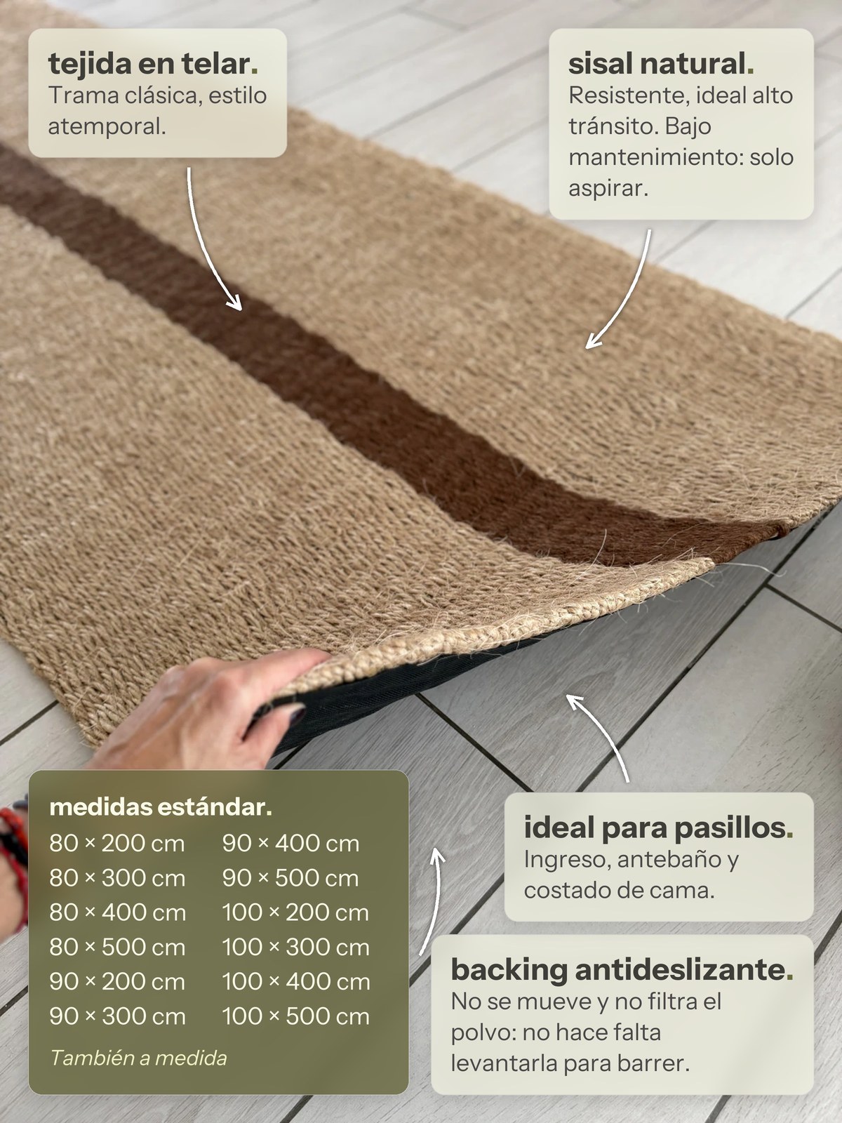 Características de la alfombra Pasillo Lino de Sisal Marrón de Finia Home